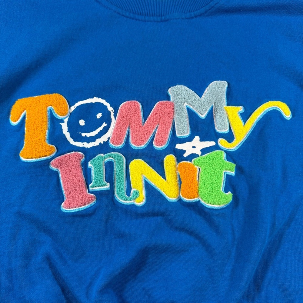TommyInnit 21 Pogchamp Crewneck Sweatshirt Blue Chenille Patch Mens 2XL YouTuber